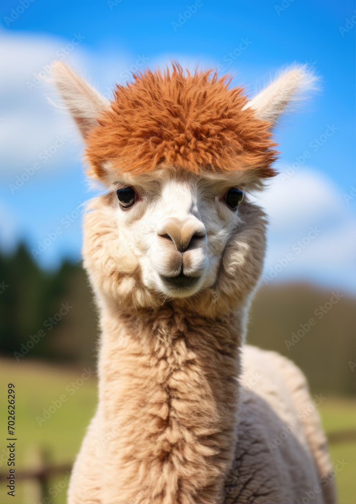 Fototapeta premium Funny white alpaca portrait.