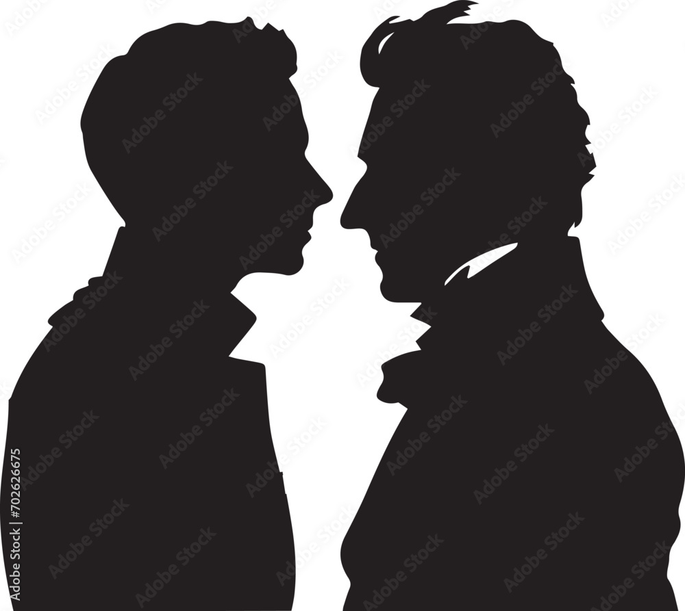 Two people face to face silhouette vector illustration