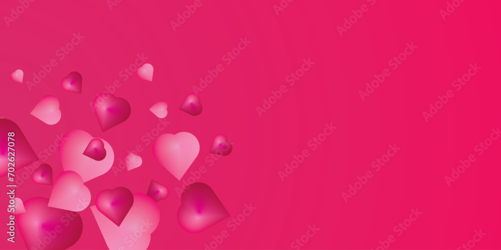 The red background design with three-dimensional hearts is suitable for a romantic theme