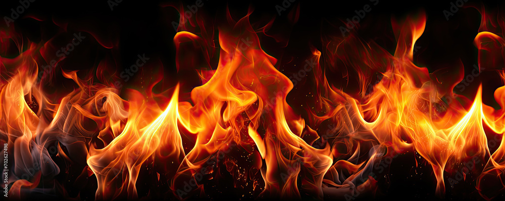 Fire flames on black wide background. Fire flames on black wide background.