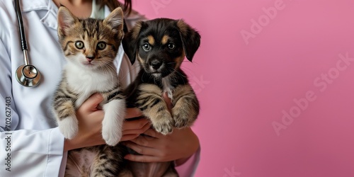 veterinarian holding kitten and puppy © SavinArt