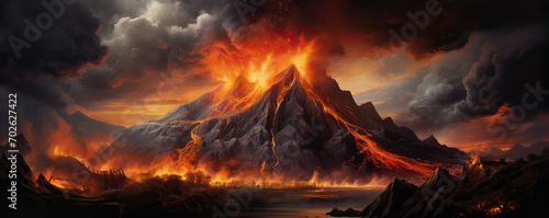 Vulcano eruption with red hot lava