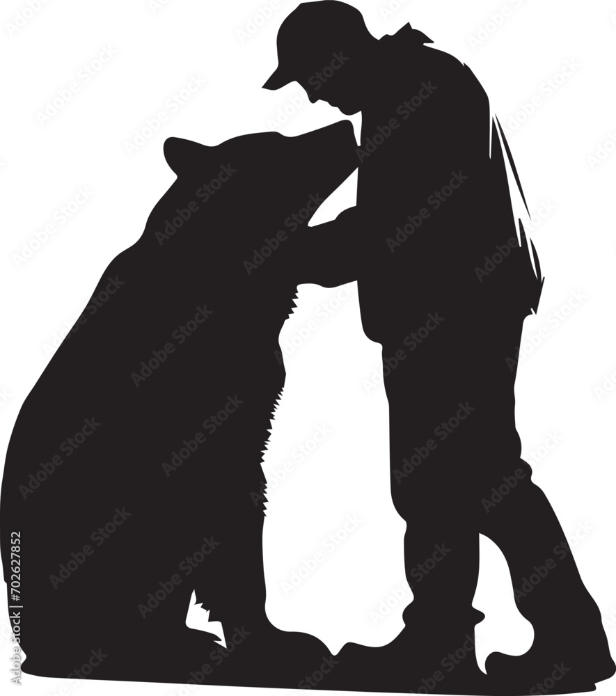 Silhouette of a Man with a bear black and white vector illustration