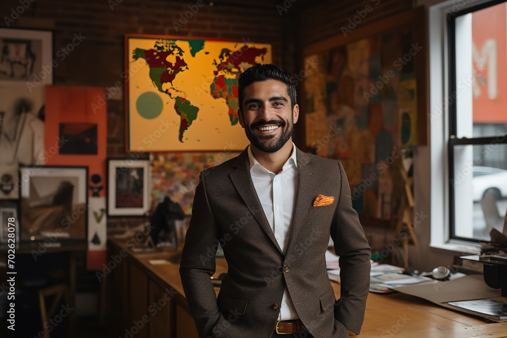 An immigrant entrepreneur opening a small business, blending cultures, contributing to the local economy, and community growth An immigrant entrepreneur opening a small business, blending cultures, contributing to the local economy, and community growth