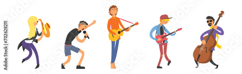 Rock Band Man and Woman Character with Musical Instrument Vector Set © topvectors