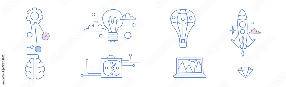 Simple Creative Process Line Icon and Object Vector Set Simple Creative Process Line Icon and Object Vector Set
