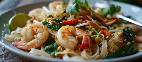 Thai-style shrimp stir-fried rice noodles