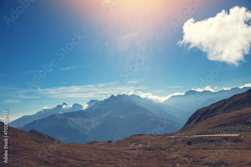 Mountain landscape with day sky and clouds. Grossglockner High Alpine Road. Austria, Europe