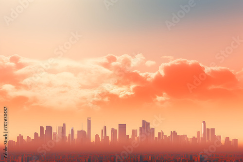 Sunset over a city skyline, sunset over city peach fuzz background