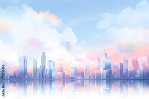 Pastel-colored cityscape background  city skyline in the morning