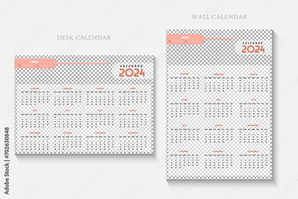 Wall and Desk calendar Template 2024 - obrazy, fototapety, plakaty 