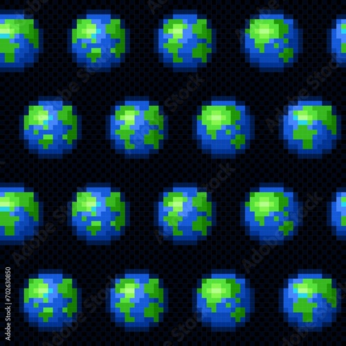 The seamless pixel background with planet earth.