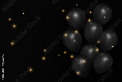 black background with balloons and golden light