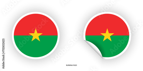 Burkina Faso sticker flag in circle shape and circle peeled shape on white background. Burkina Faso flag icon in circular form