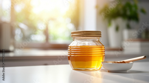 Generic golden honey glass jar or pot mockup shot