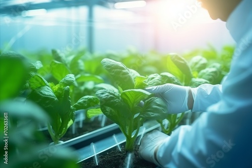 A fusion of science and agriculture as young tobacco plants are grown in a technologically advanced lab photo