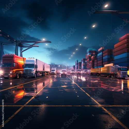 logistics delivery of goods around the world, containers, boxes, trucks,