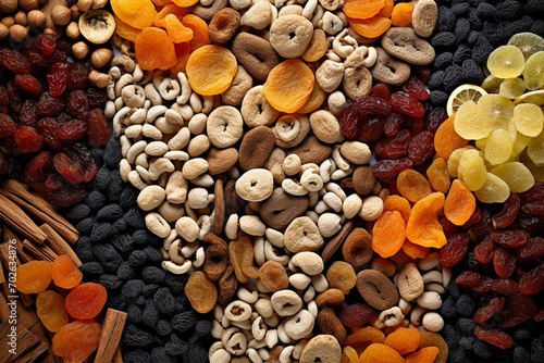Dried fruits and nuts, top view