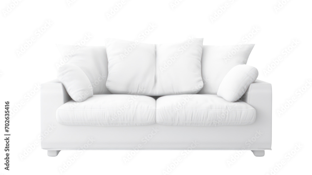 Fototapeta premium Modern sofa white fabric isolated on transparent and white background.PNG image.