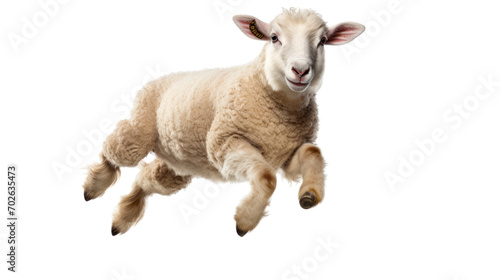 Little sheep jumping in the air isolated on white background  photo