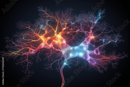 Neuronal learning, 3d neurons forge new connections, strengthening the brain's cognitive abilities, Neurons in the brain act as messengers, brain's neurons fire in synchrony, deep concentration focus photo