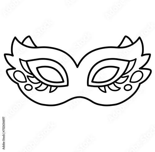 Cute Mardi Gras Mask outline doodle cartoon icon