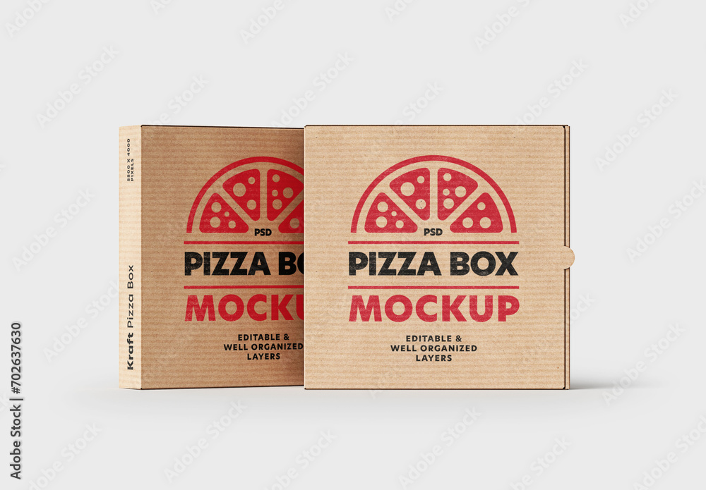 Kraft Pizza Delivery Box Mockup Stock Template Adobe Stock