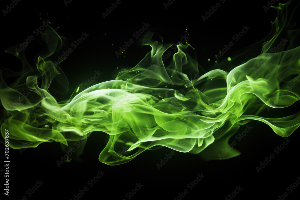 Tongues of green fire on clear black background, green flames and sparks background design Tongues of green fire on clear black background, green flames and sparks background design