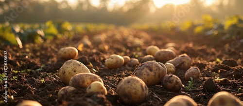 Organic potato harvest in a field. photo