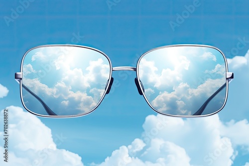 Sleek bifocal glasses, against a blue and cloudy sky background. photo