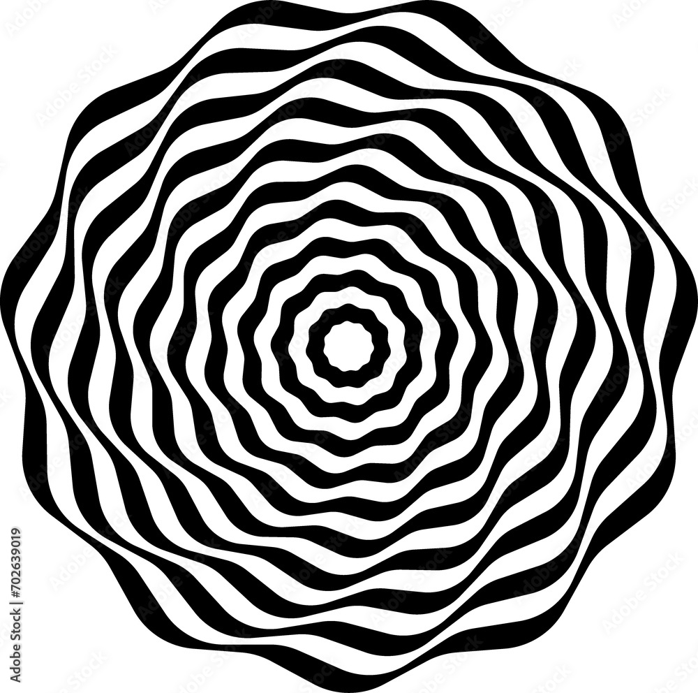 Fototapeta premium Optical illusion, psychedelic, wave. Abstract Geometric black shape icon