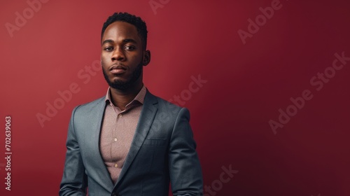 Confident African American Real Estate Agent Against Crimson Background