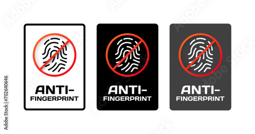 Anti fingerprint signs. Flat, fingerprint icon, red prohibition line, anti fingerprint icons. Vector icons