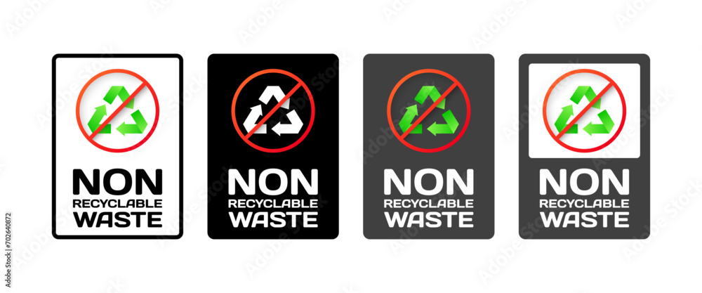 Non Recyclable Waste icons. Flat, green, bio processing prohibited, non recyclable waste icons. Vector icons Non Recyclable Waste icons. Flat, green, bio processing prohibited, non recyclable waste icons. Vector icons