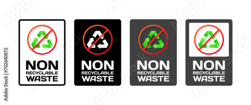 Non Recyclable Waste icons. Flat, green, bio processing prohibited, non recyclable waste icons. Vector icons photo