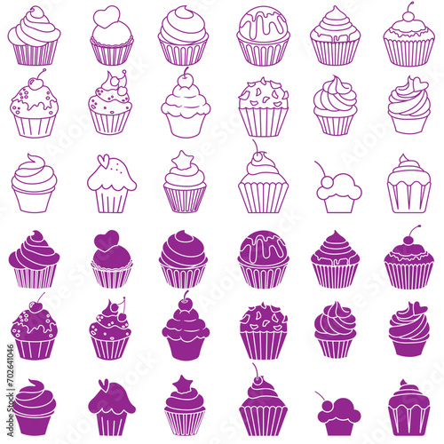 Cupcake icon vector set. Cake illustration sign collection. Sweet symbol or logo.