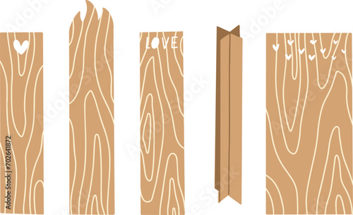 Wooden wick set with hearts and word love for creating a candle at home. Beeswax candles making process.  Candle making tutorial. Vector illustration photo