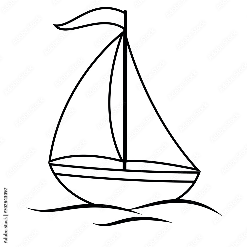 one sailboat on the water - black and white cartoon vector illustration, isolated on white one sailboat on the water - black and white cartoon vector illustration, isolated on white