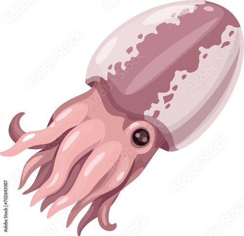Cuttlefish, cartoon seafood and sea food cuisine gourmet dish, isolated vector. Cuttlefish or cuttle seafood for fishing market or product package, gourmet delicatessen and marine kitchen food