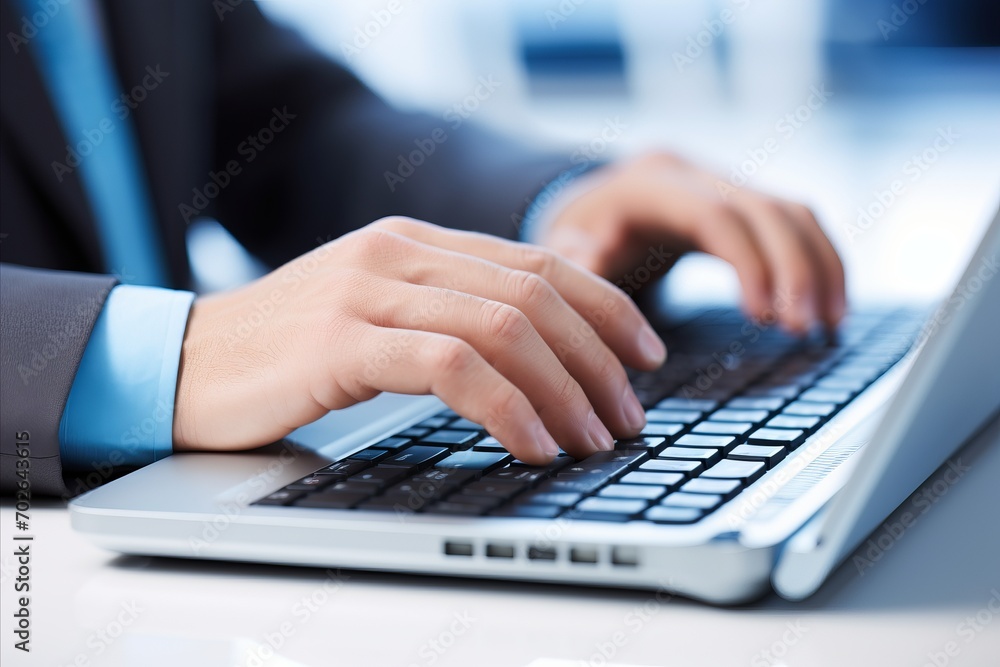 Close-Up Male Hands Typing on a Sleek Computer Keyboard in Modern Office Workspace Close-Up Male Hands Typing on a Sleek Computer Keyboard in Modern Office Workspace