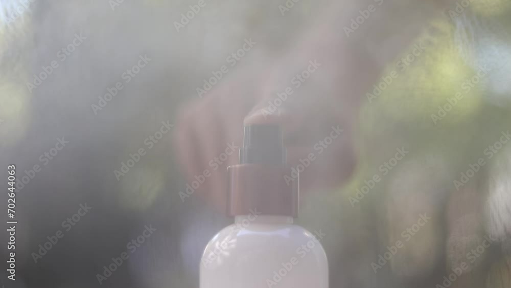 Closeup of a handoperated spray nozzle. Clean using spray solution