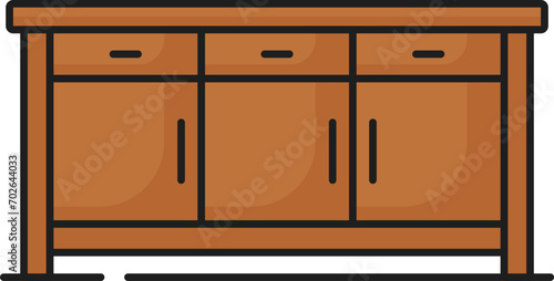 Sideboard. Furniture icon, home interior. Hotel lounge comfy room design element outline symbol or sign, house living room or bedroom wooden sideboard or apartment modern furniture line vector icon