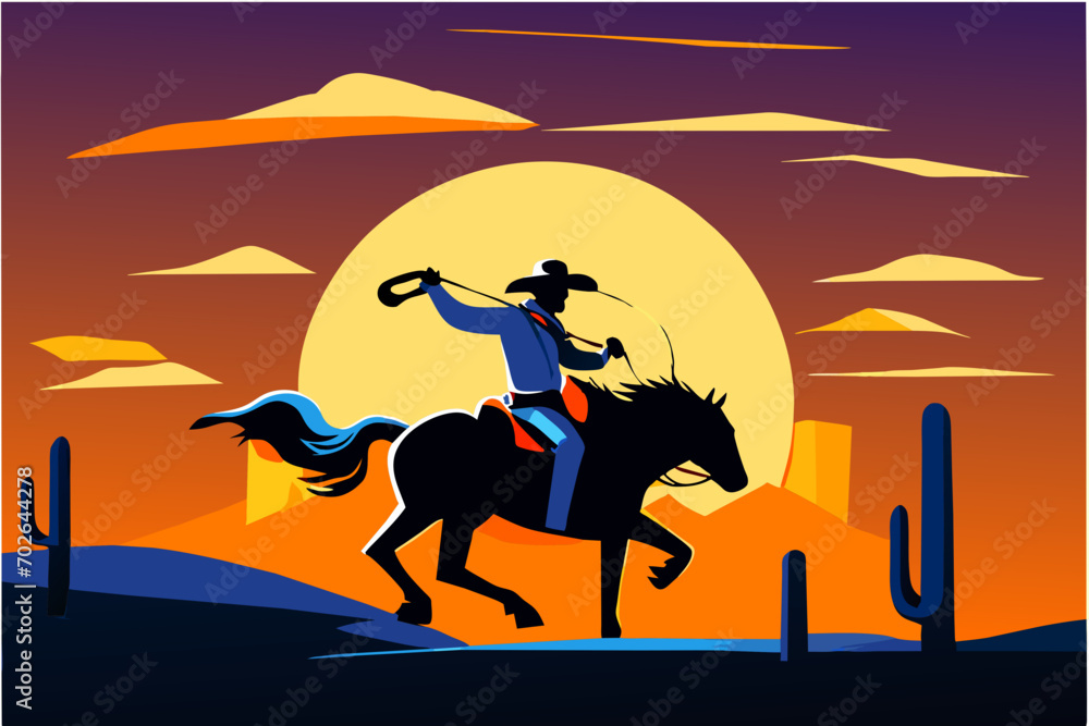 Cowboy riding a bucking bronco. vektor icon illustation Cowboy riding a bucking bronco. vektor icon illustation