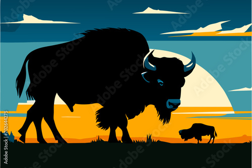 Buffalo roaming the plains. vektor icon illustation
