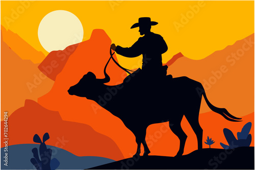 Cowboy riding a bull. vektor icon illustation