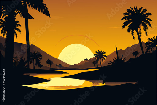 Desert oasis with palm trees. vektor icon illustation
