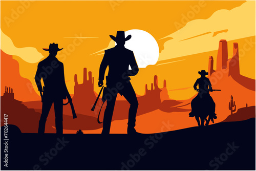Cowboy showdown at high noon. vektor icon illustation