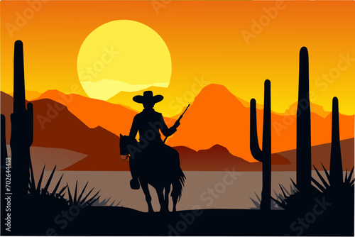 Outlaw on a horseback. vektor icon illustation