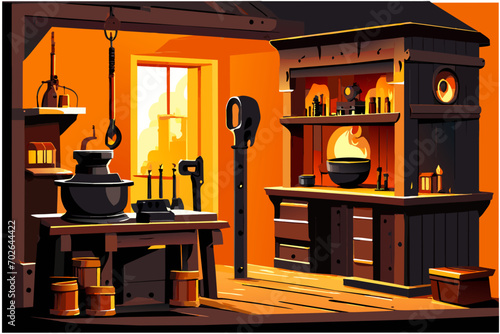 Old west blacksmith shop. vektor icon illustation