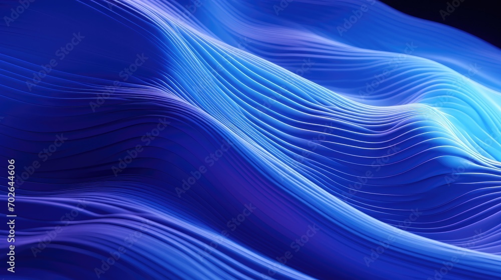 Fototapeta premium Abstract blue waves on a black background. Generative AI.